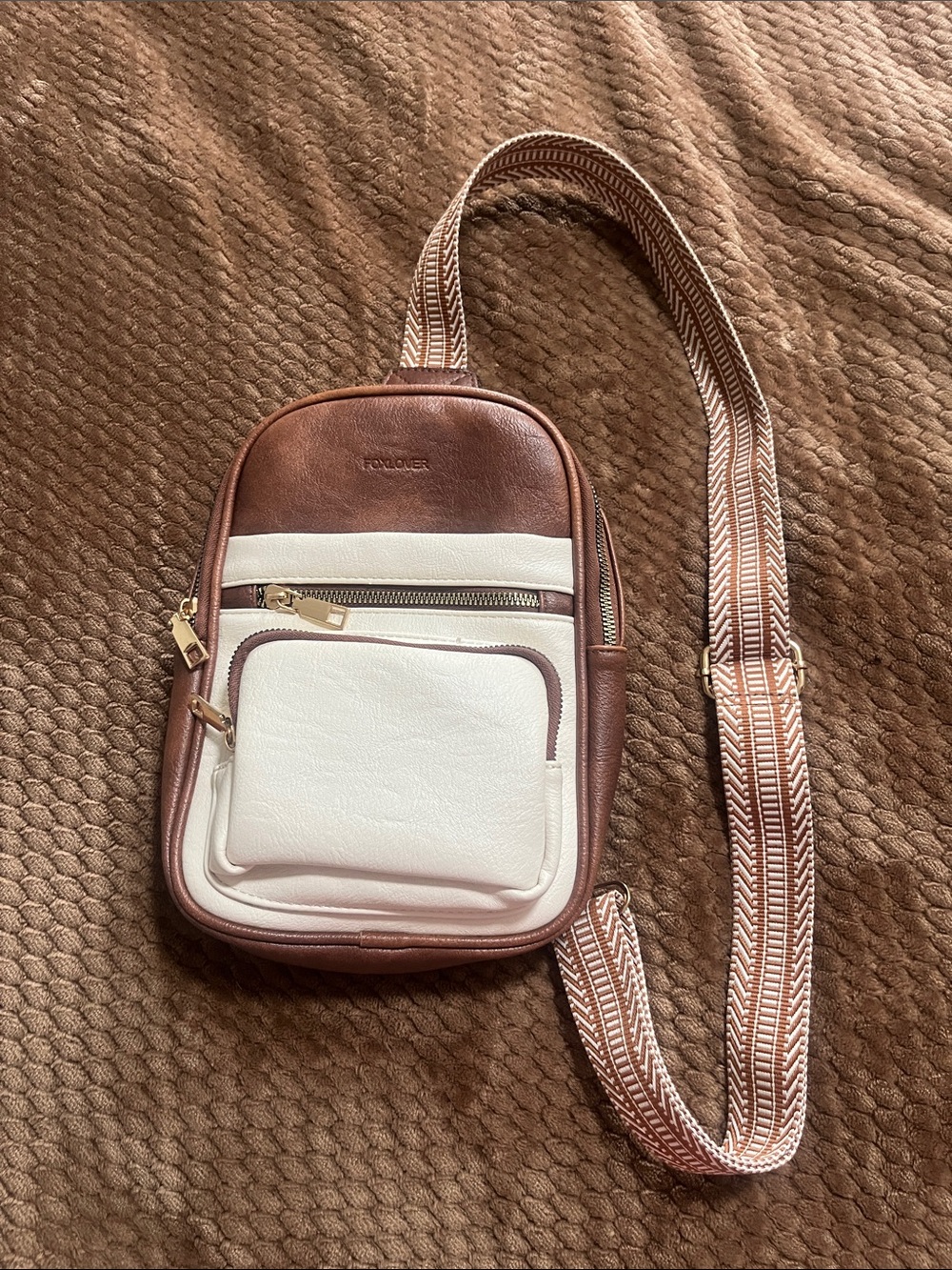 Women’s Two-Tone Brown & White Crossbody Sling Bag